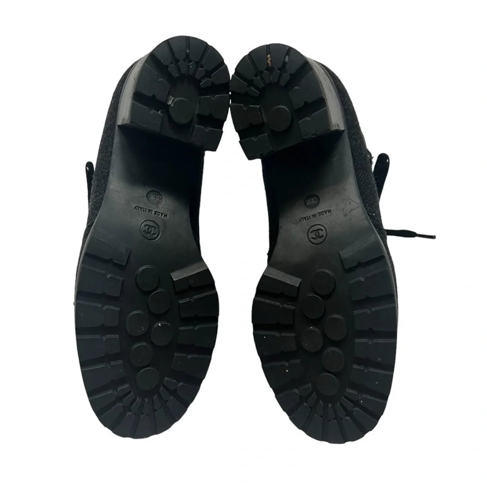 Chanel Runway Wool Moto Lace Up Boots 2008 Black